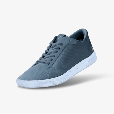 3/4 View: Grey and white athleisure barefoot casual crossfit workout shoes #color_concrete-grey-recycled