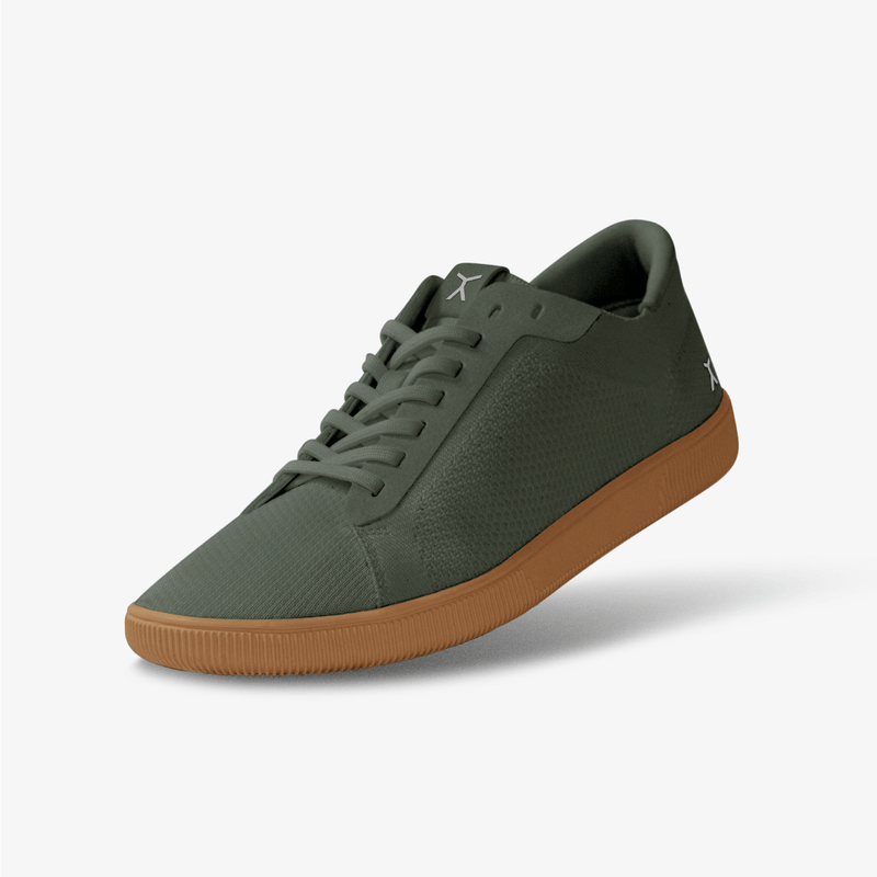 3/4 View: Olive Green / Gum athleisure barefoot casual crossfit workout shoes 